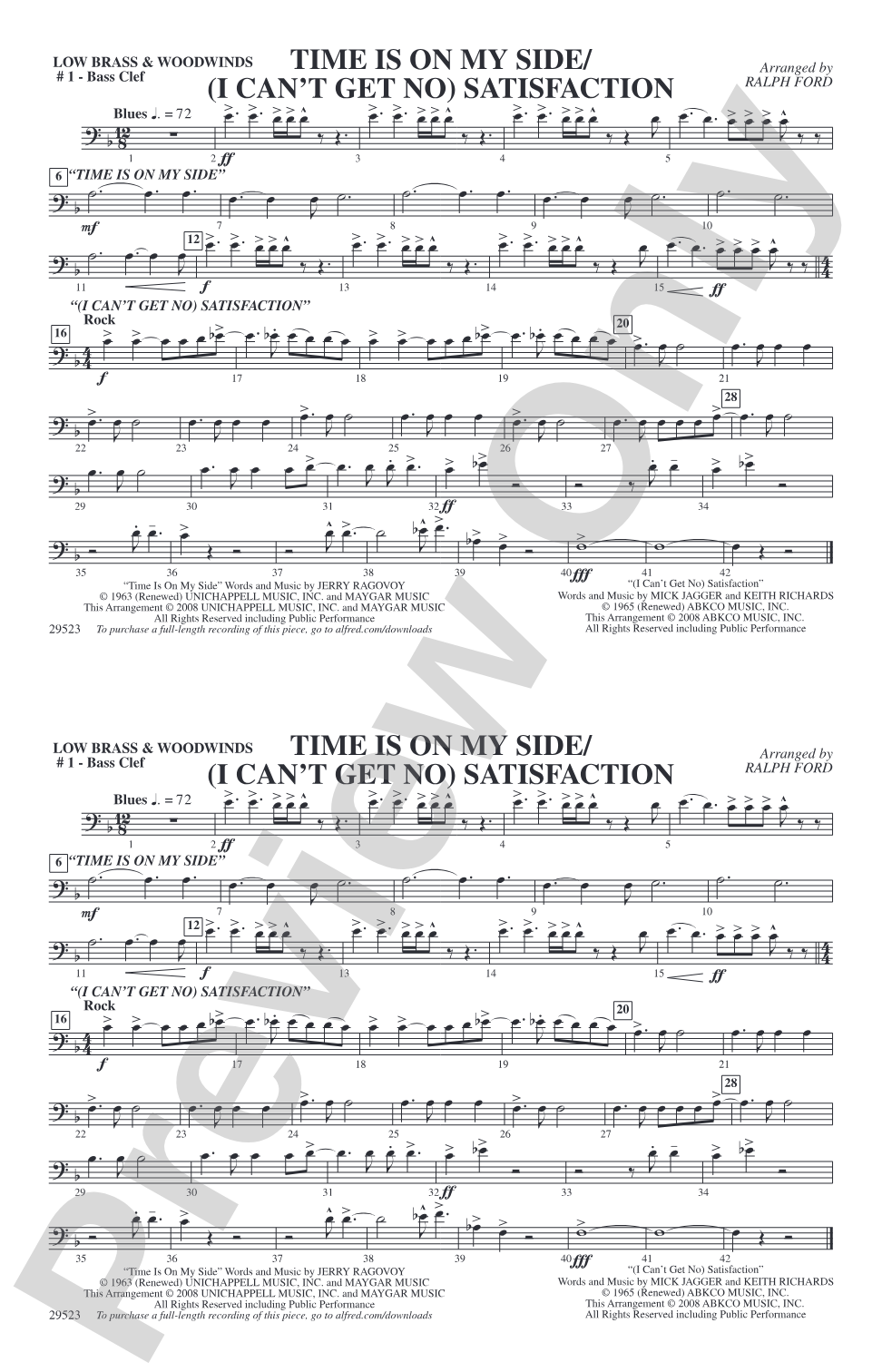 Time Is on My Side / Satisfaction: Low Brass & Woodwinds #1 - Bass Clef
