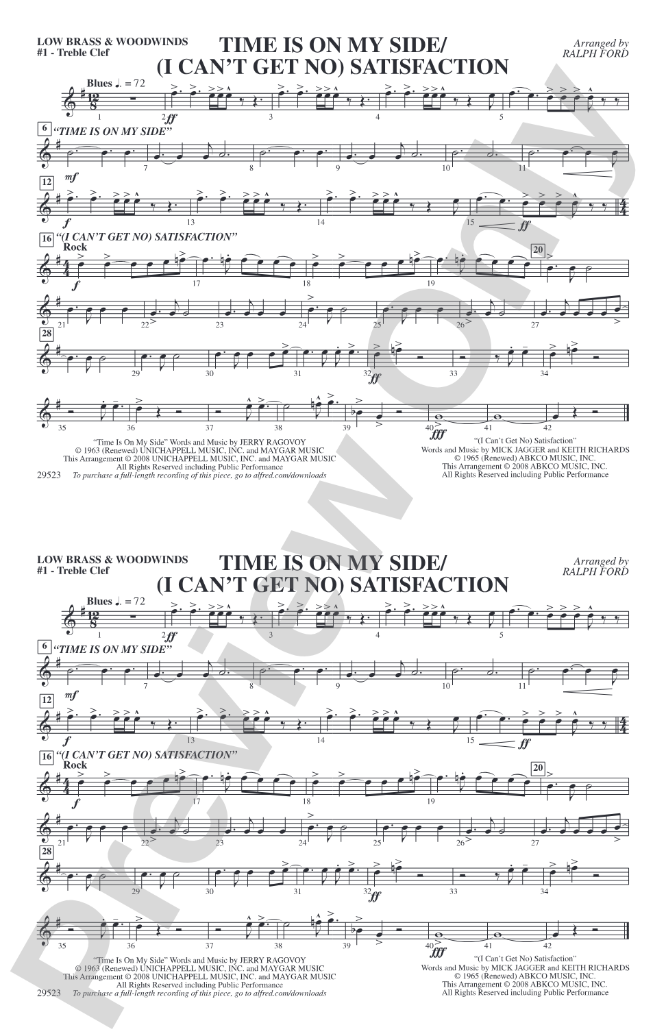 Time Is on My Side / Satisfaction: Low Brass & Woodwinds #1 - Treble Clef