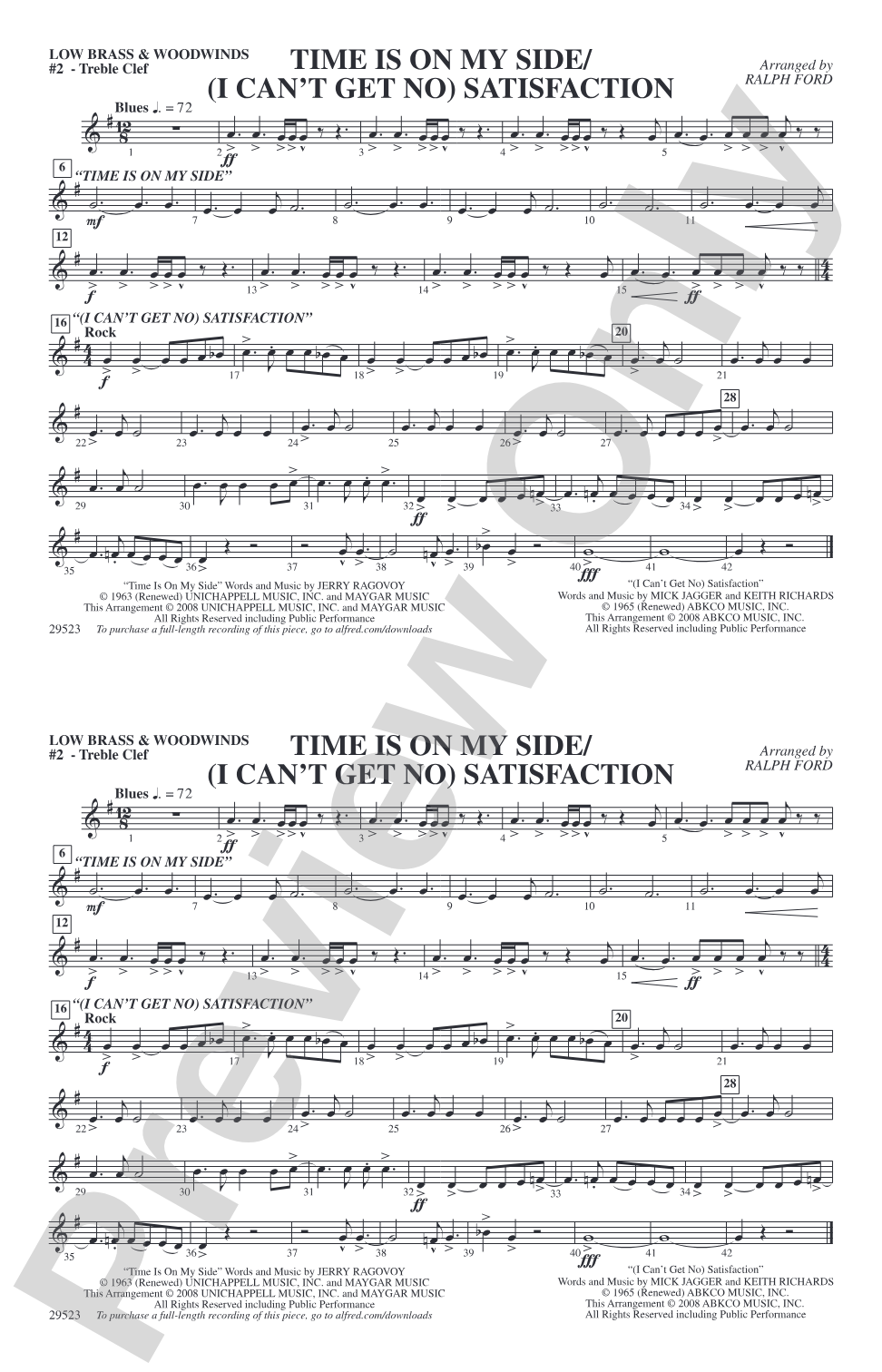 Time Is on My Side / Satisfaction: Low Brass & Woodwinds #2 - Treble Clef