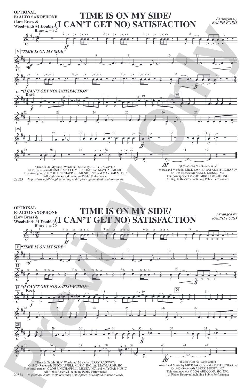 Time Is on My Side / Satisfaction: Optional Alto Sax