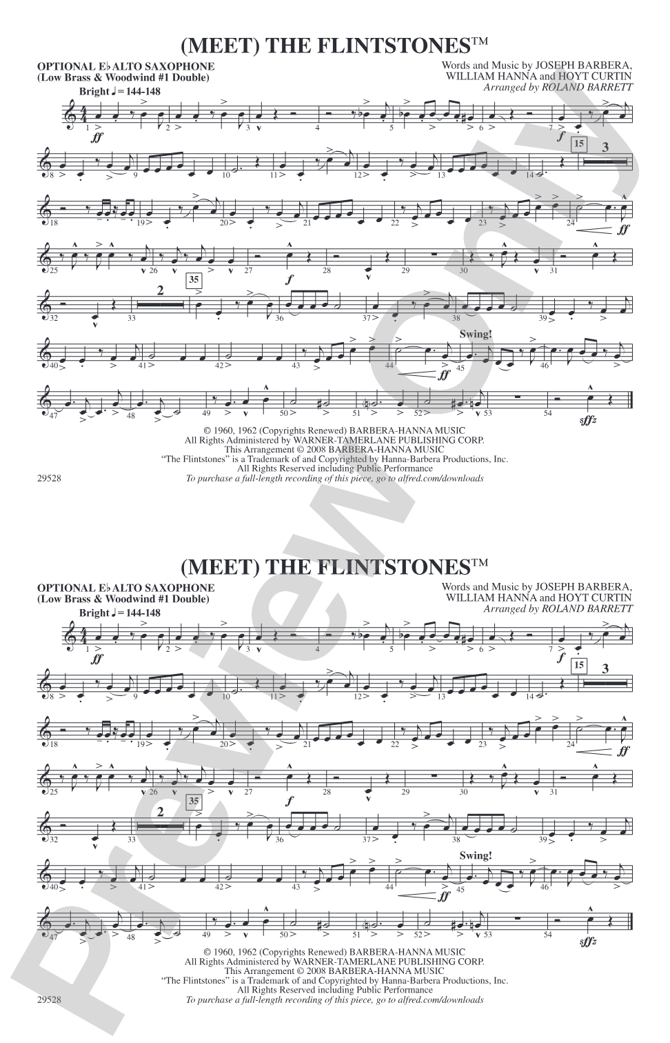 (Meet) The Flintstones: Optional Alto Sax