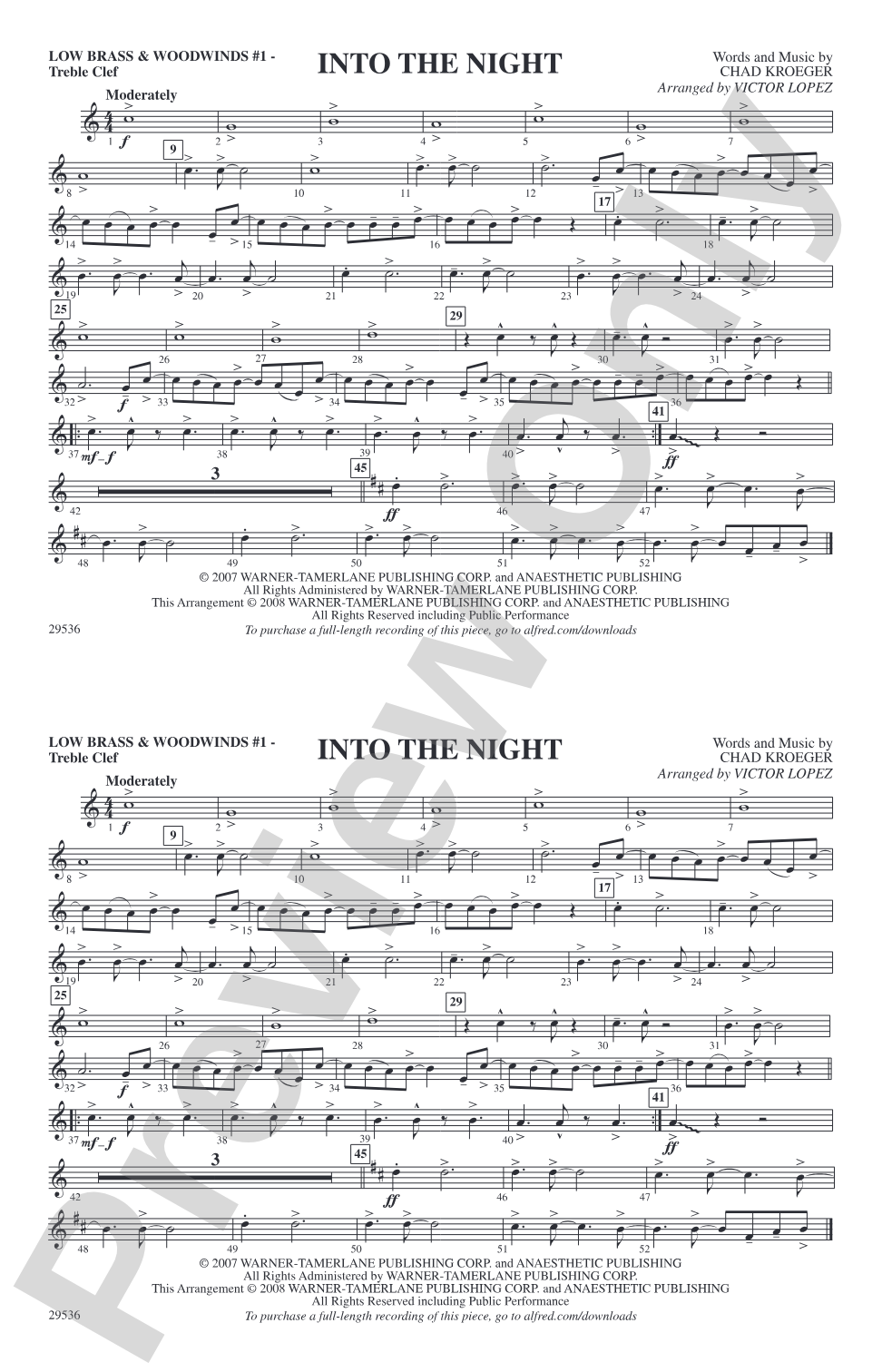 Into the Night: Low Brass & Woodwinds #1 - Treble Clef
