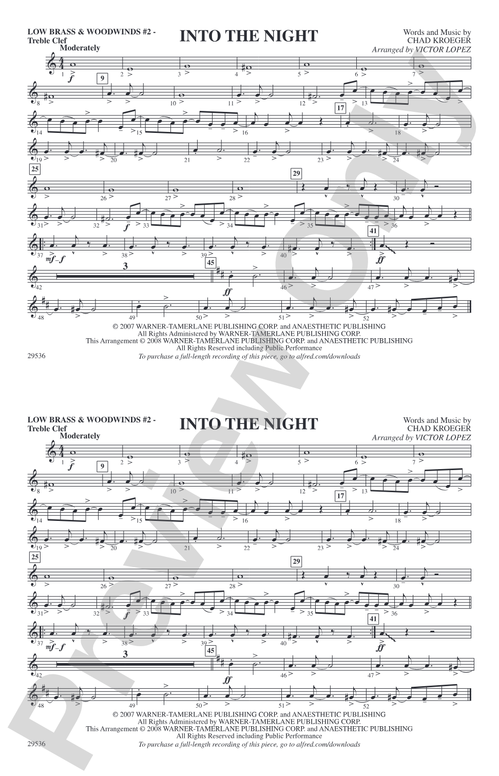 Into the Night: Low Brass & Woodwinds #2 - Treble Clef