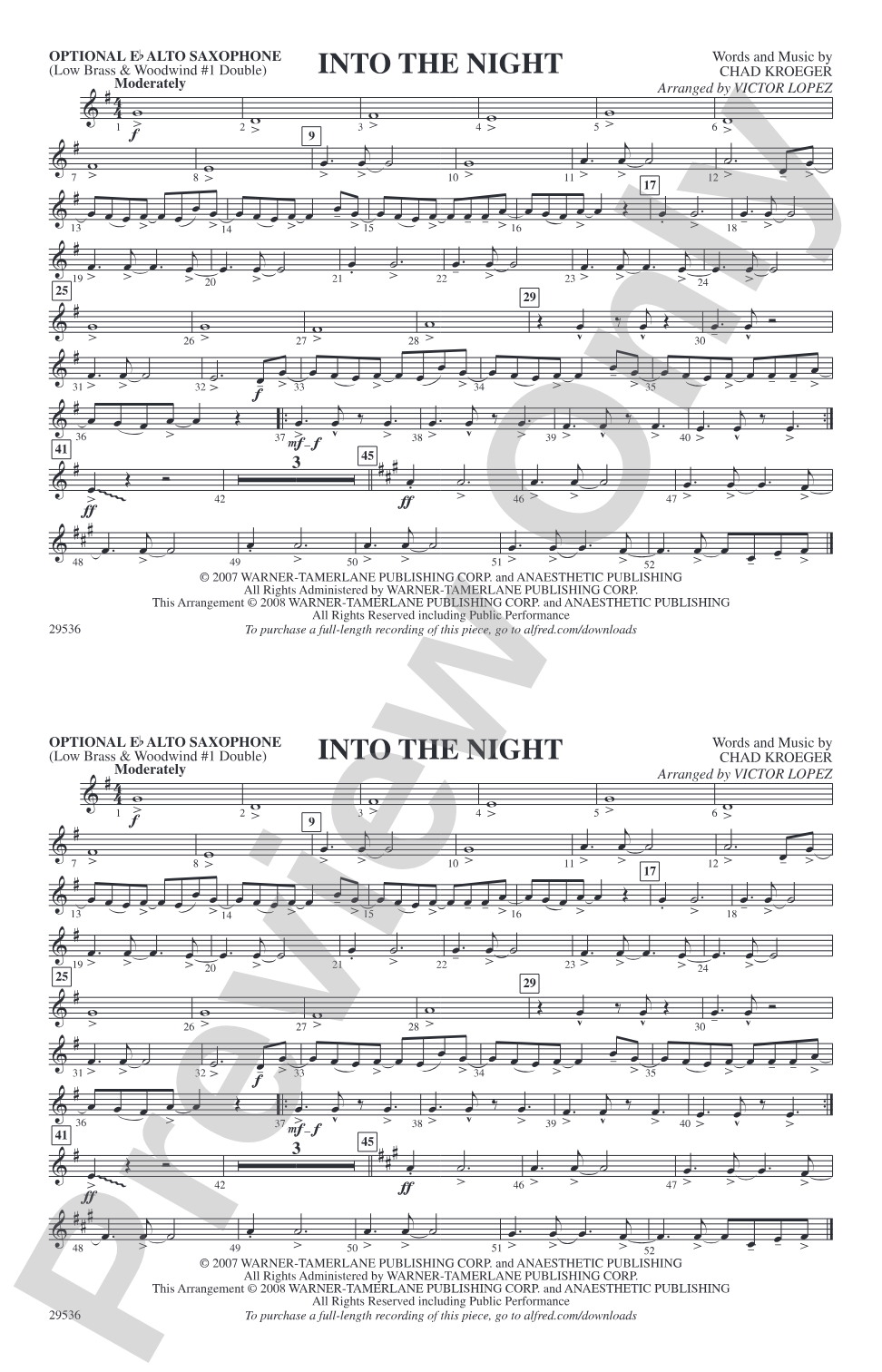 Into the Night: Optional Alto Sax