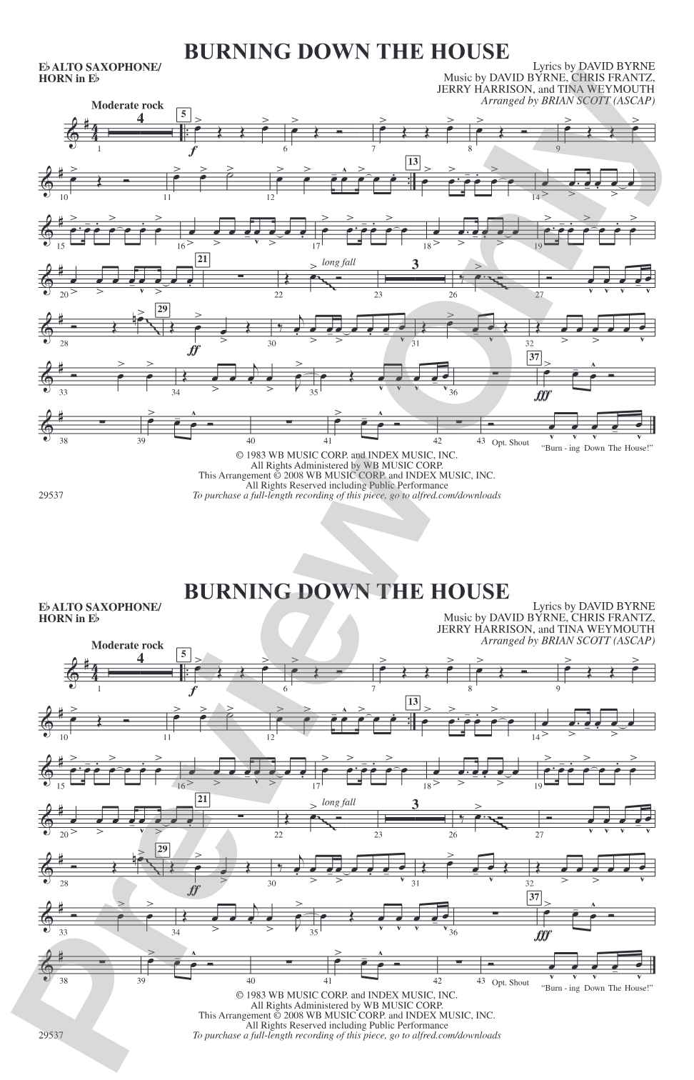 Burning Down the House: E-flat Alto Saxophone