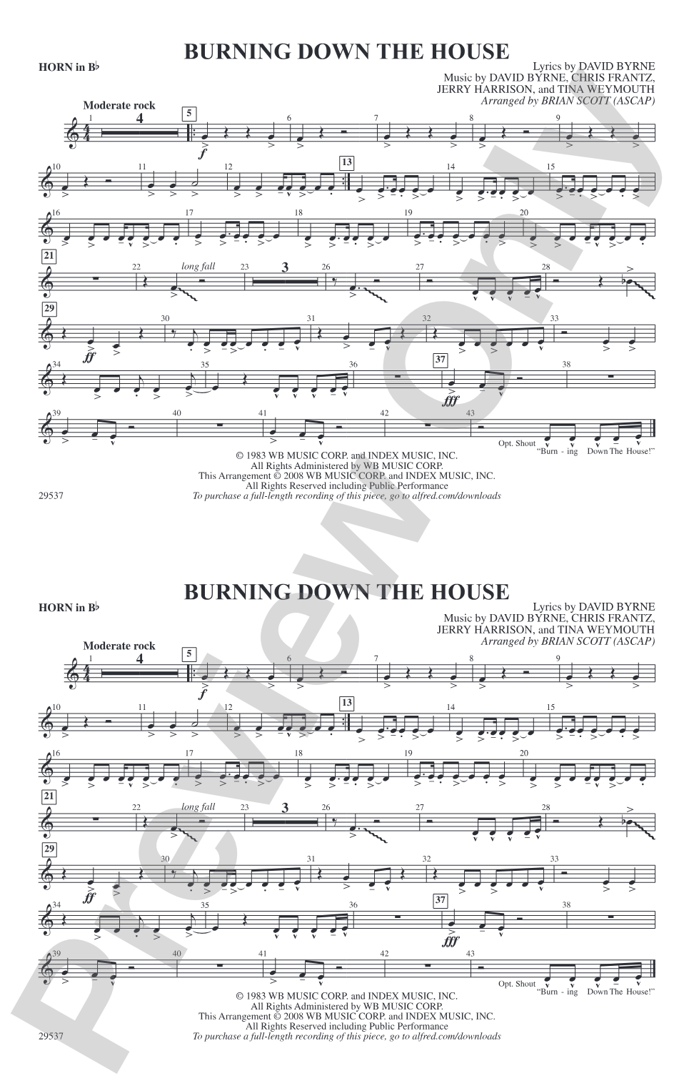 Burning Down the House: Horn in B flat