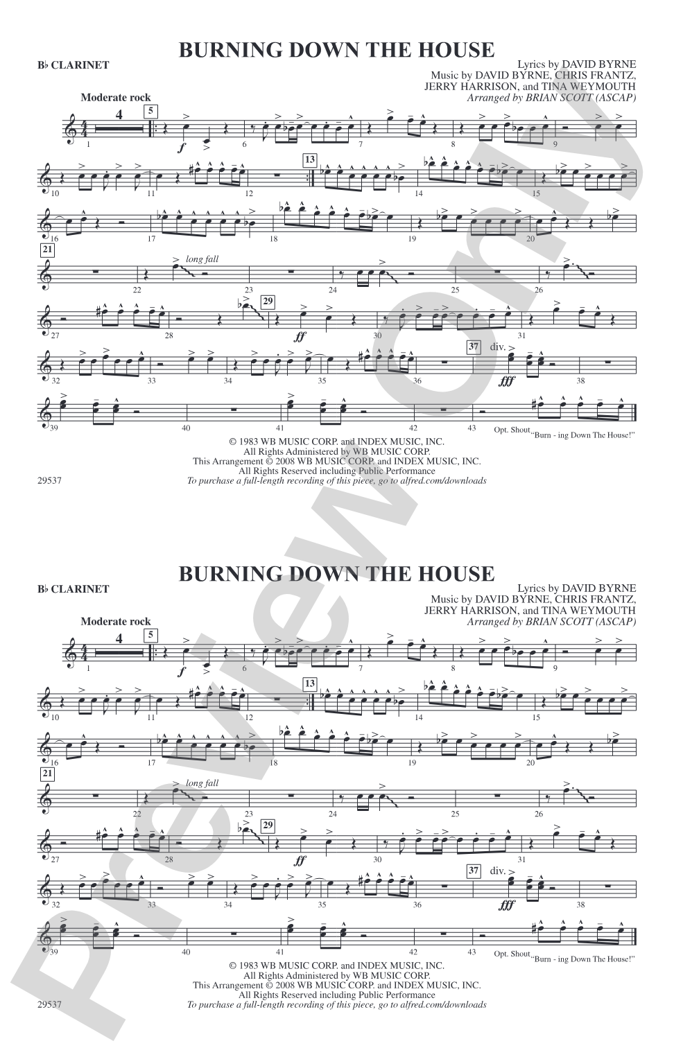Burning Down the House: 1st B-flat Clarinet