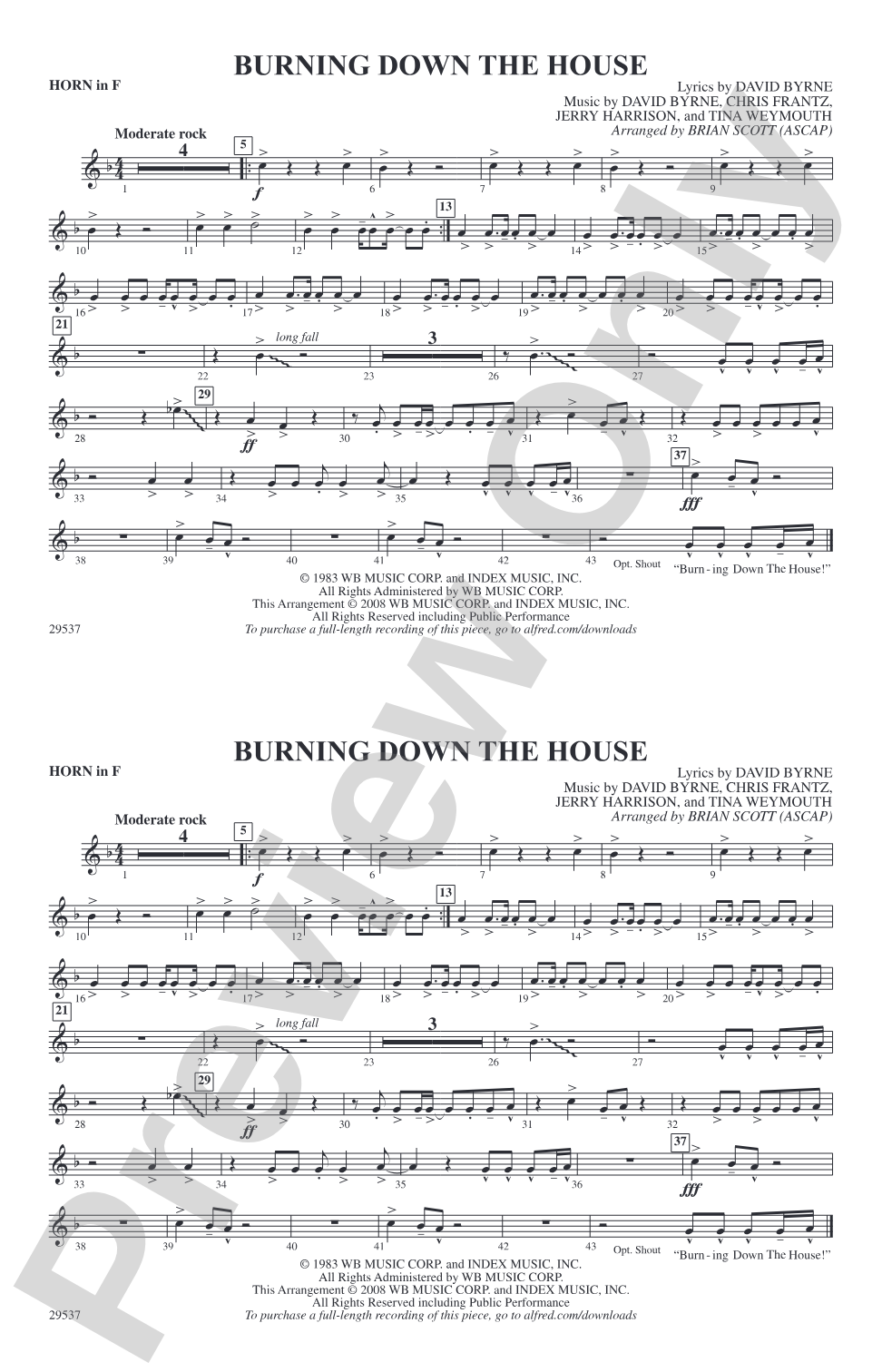 Burning Down the House: 1st F Horn