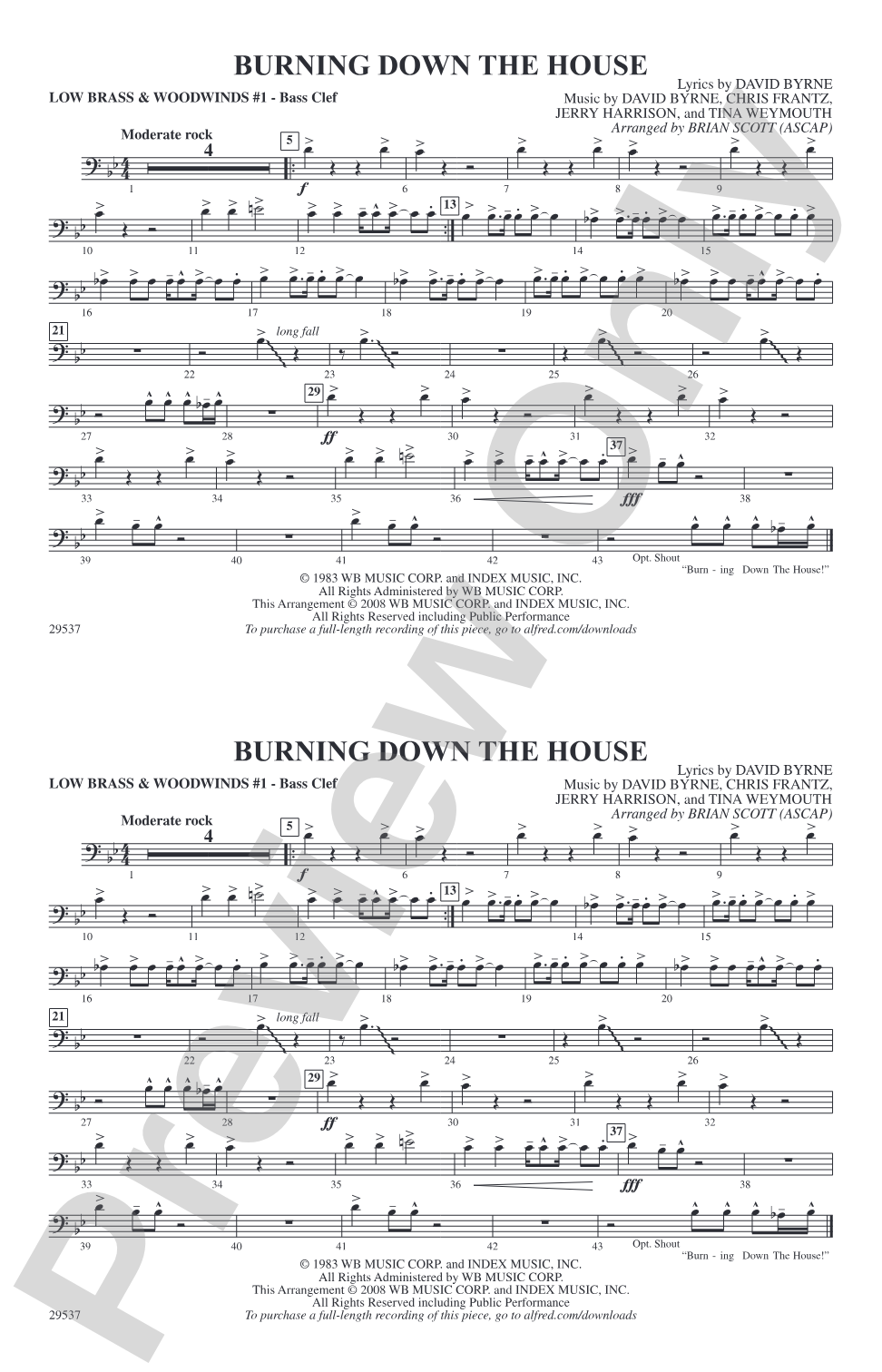 Burning Down the House: Low Brass & Woodwinds #1 - Bass Clef