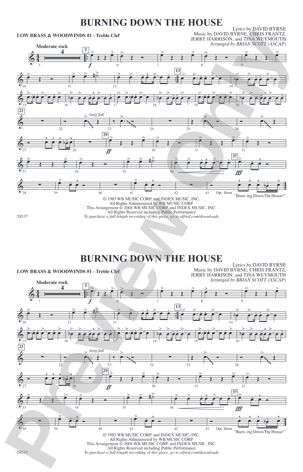Burning Down the House: Low Brass & Woodwinds #1 - Treble Clef