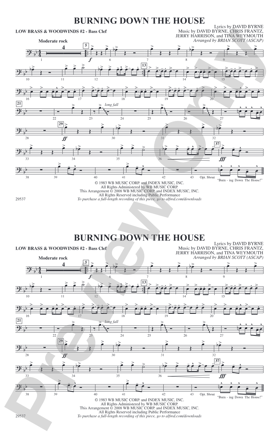 Burning Down the House: Low Brass & Woodwinds #2 - Bass Clef
