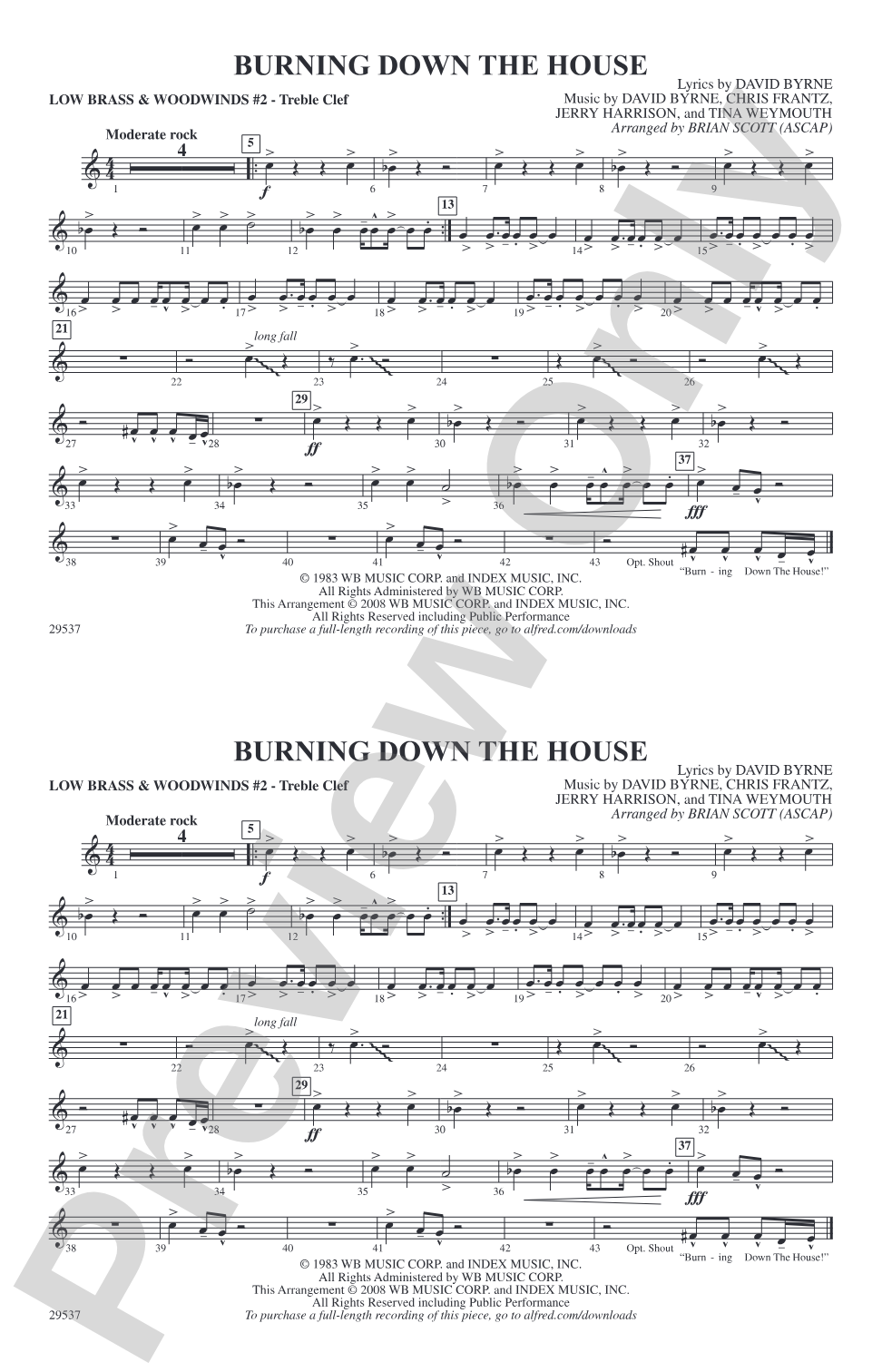 Burning Down the House: Low Brass & Woodwinds #2 - Treble Clef
