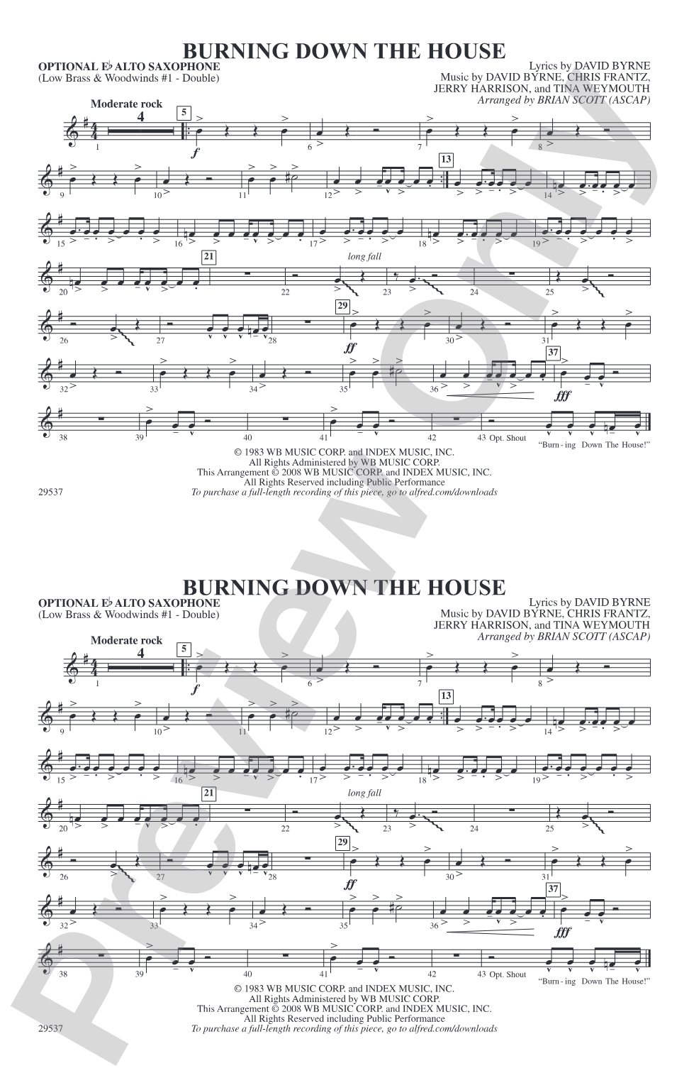 Burning Down the House: Optional Alto Sax