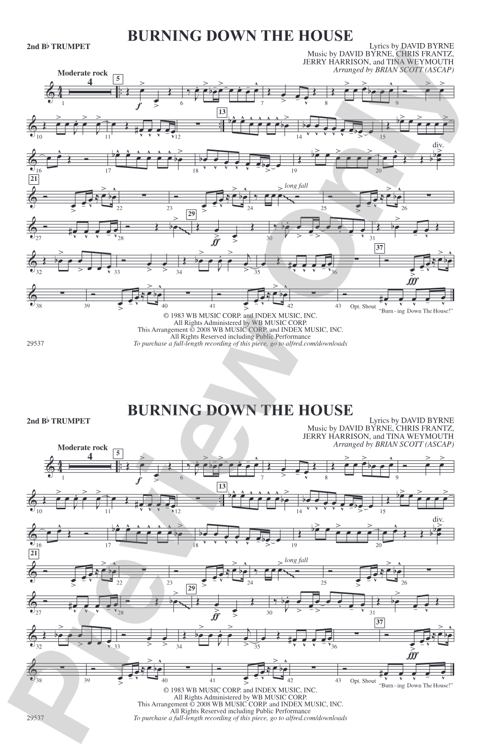 Burning Down the House: 2nd B-flat Trumpet