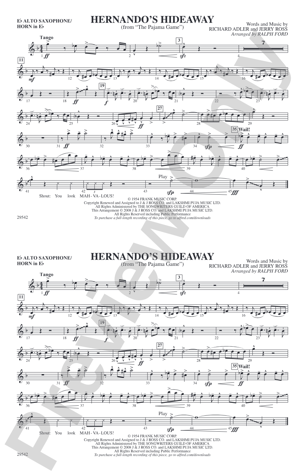 Hernando's Hideaway: E-flat Alto Saxophone