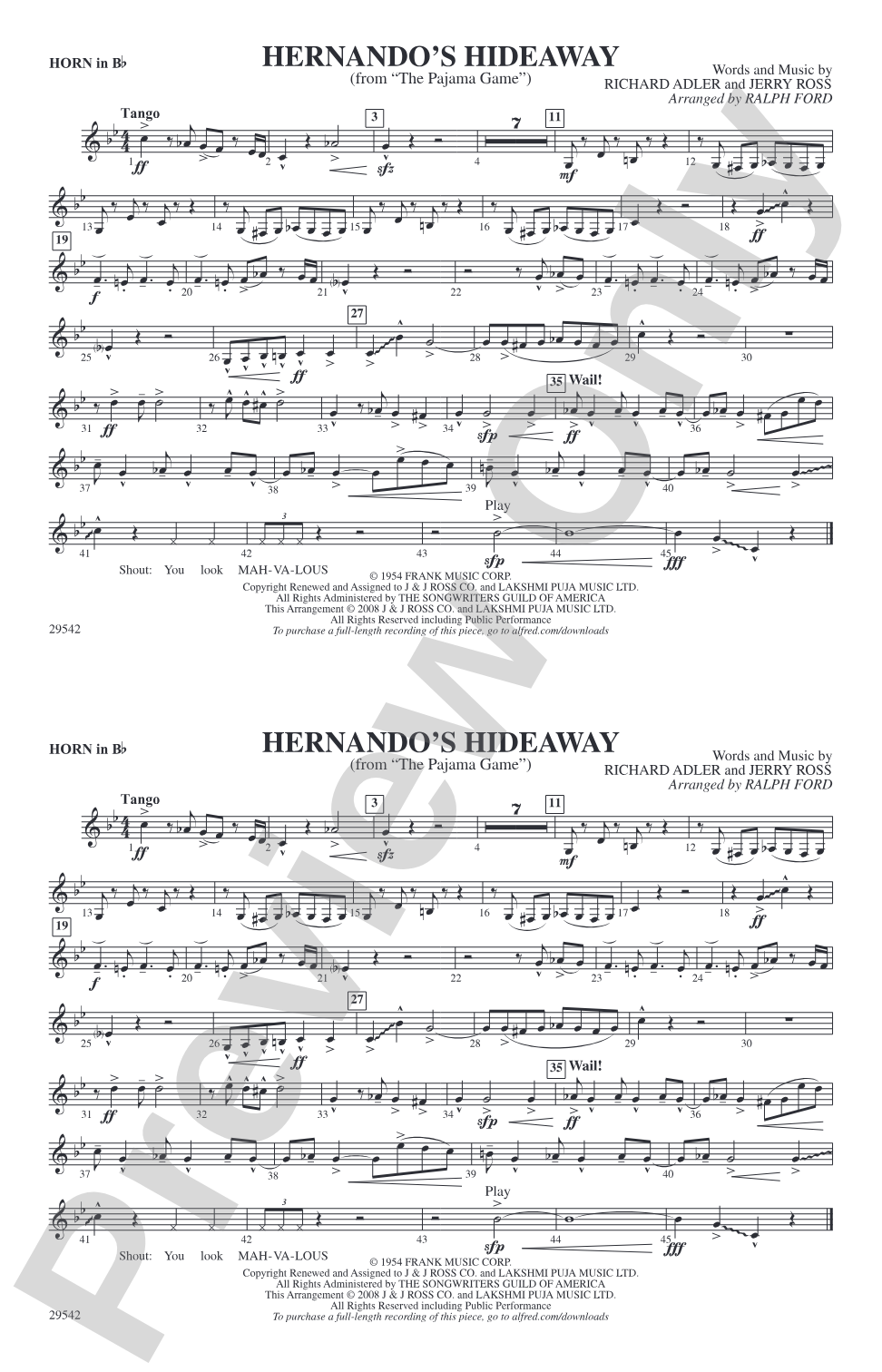 Hernando's Hideaway: Horn in B flat