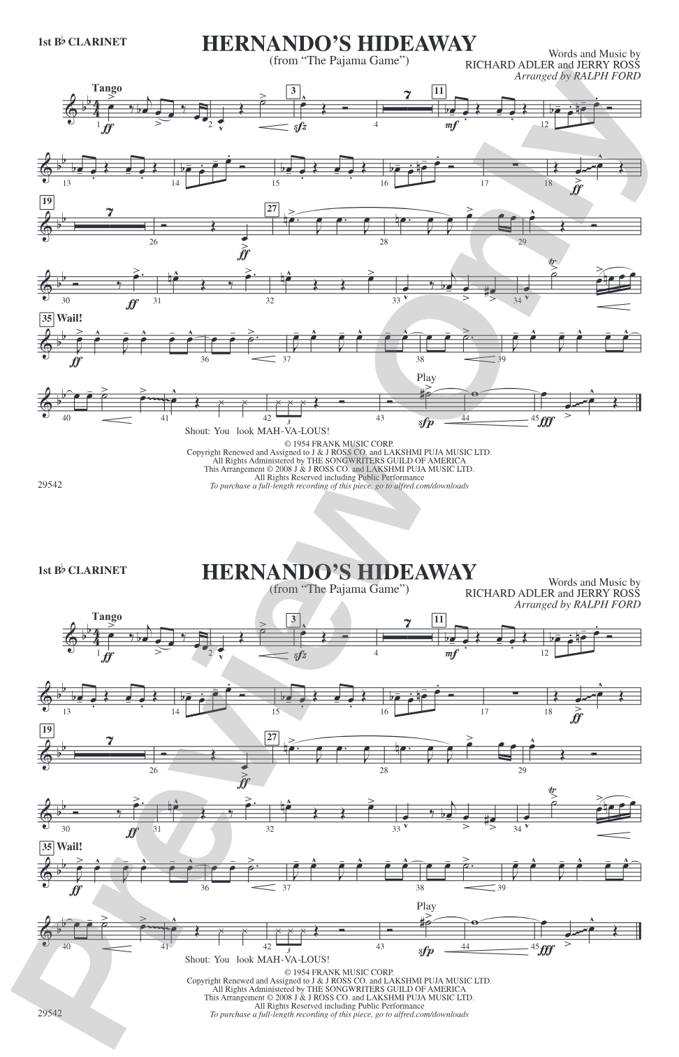 Hernando's Hideaway: 1st B-flat Clarinet