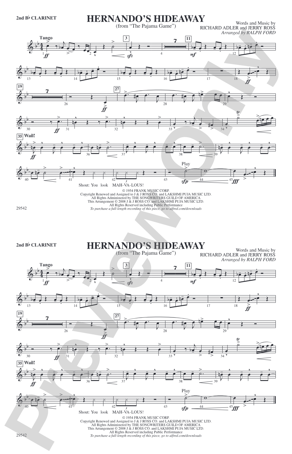 Hernando's Hideaway: 2nd B-flat Clarinet