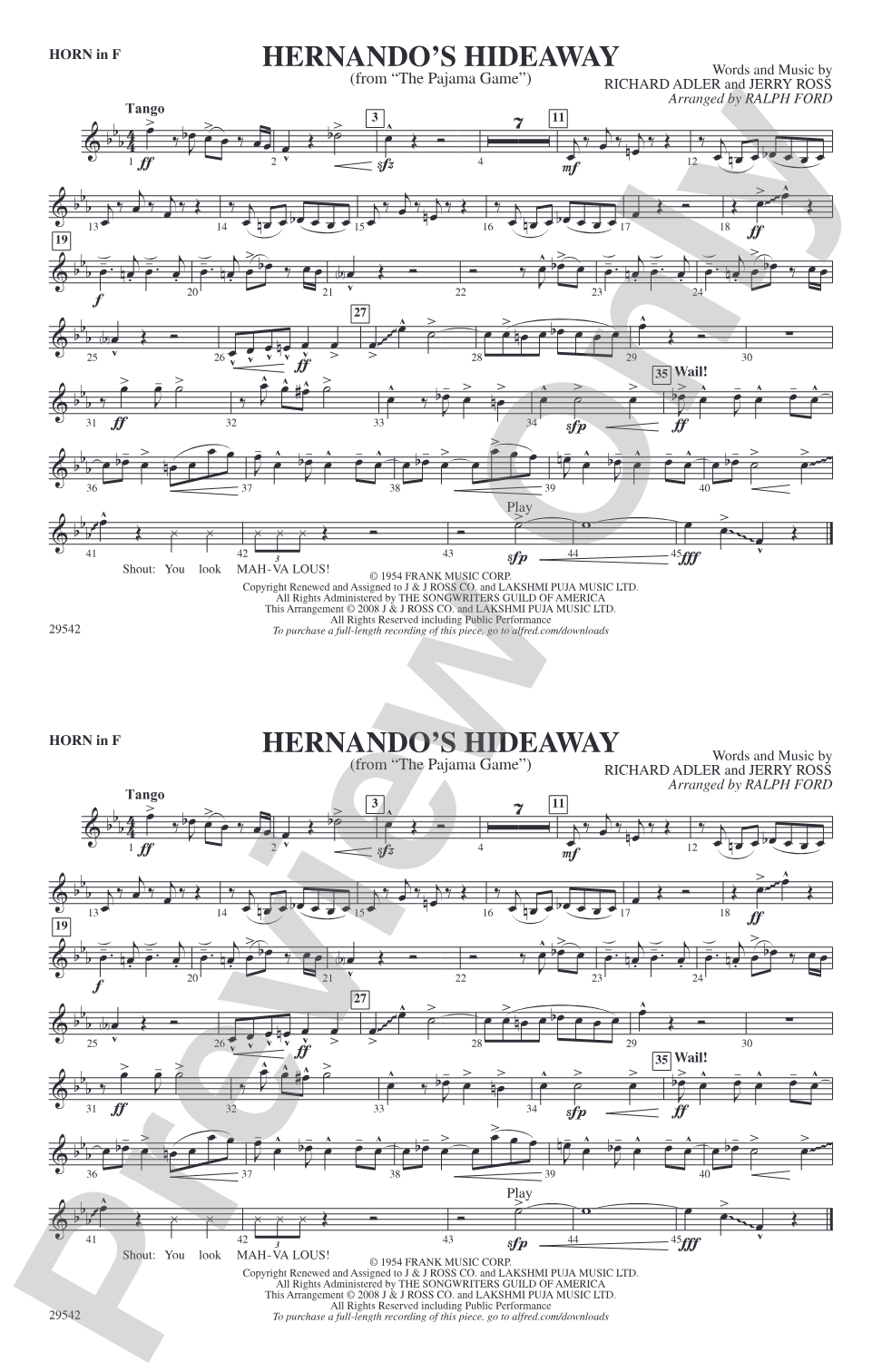 Hernando's Hideaway: 1st F Horn