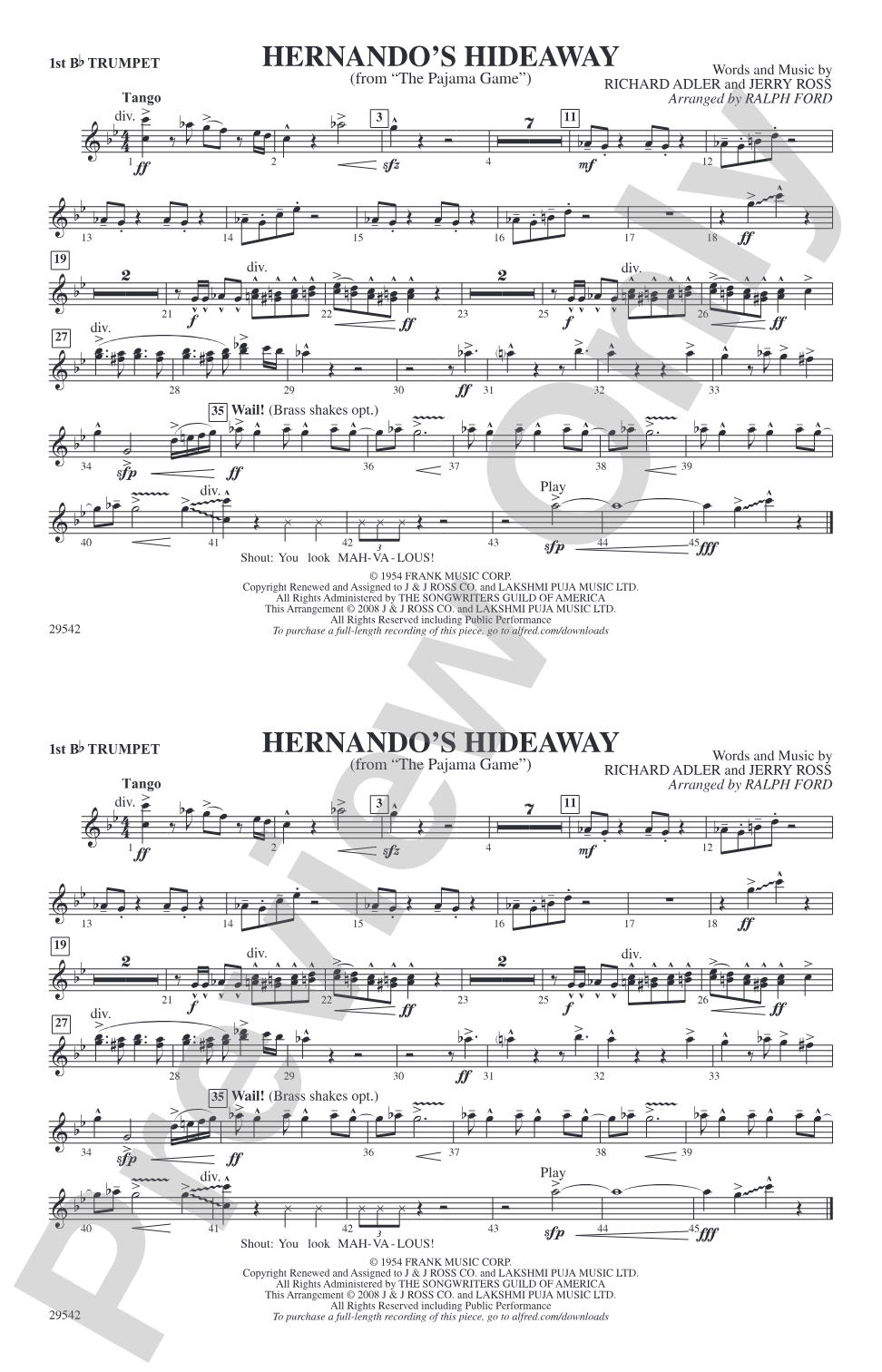 Hernando's Hideaway: 1st B-flat Trumpet