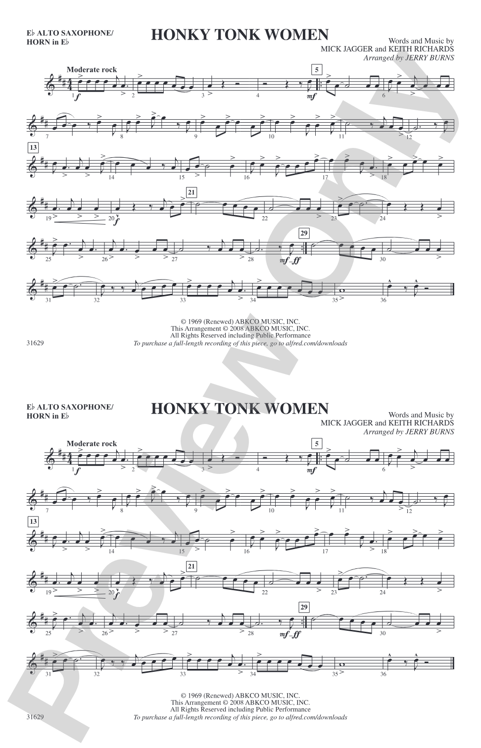 Honky Tonk Women: E-flat Alto Saxophone