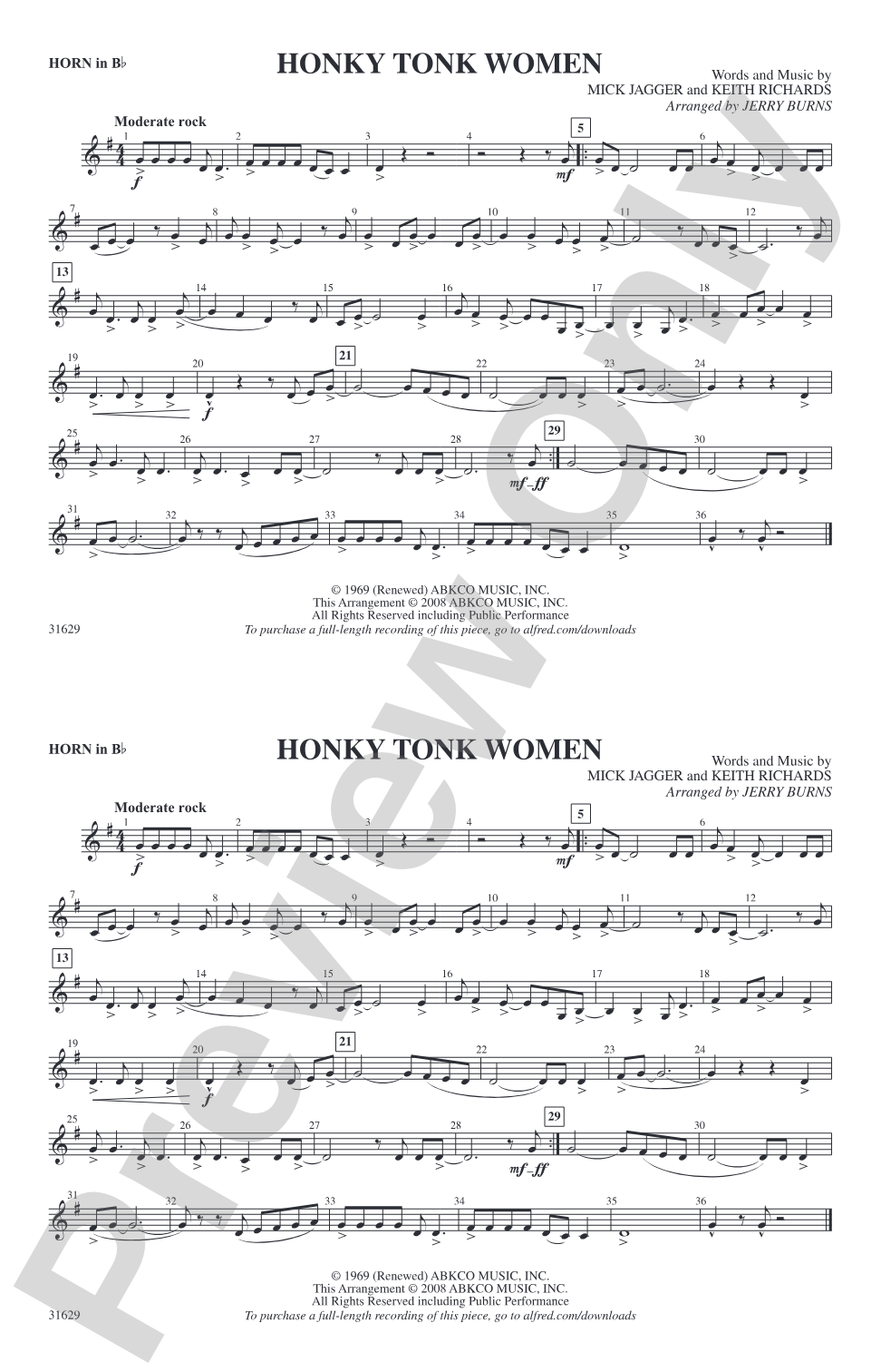Honky Tonk Women: Horn in B flat