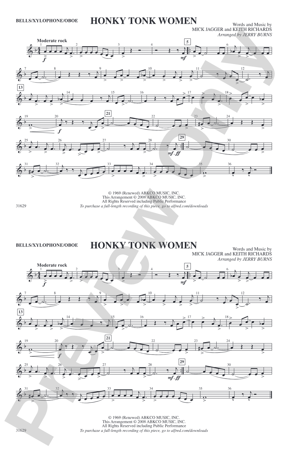 Honky Tonk Women: Bells/Xylophone/Oboe