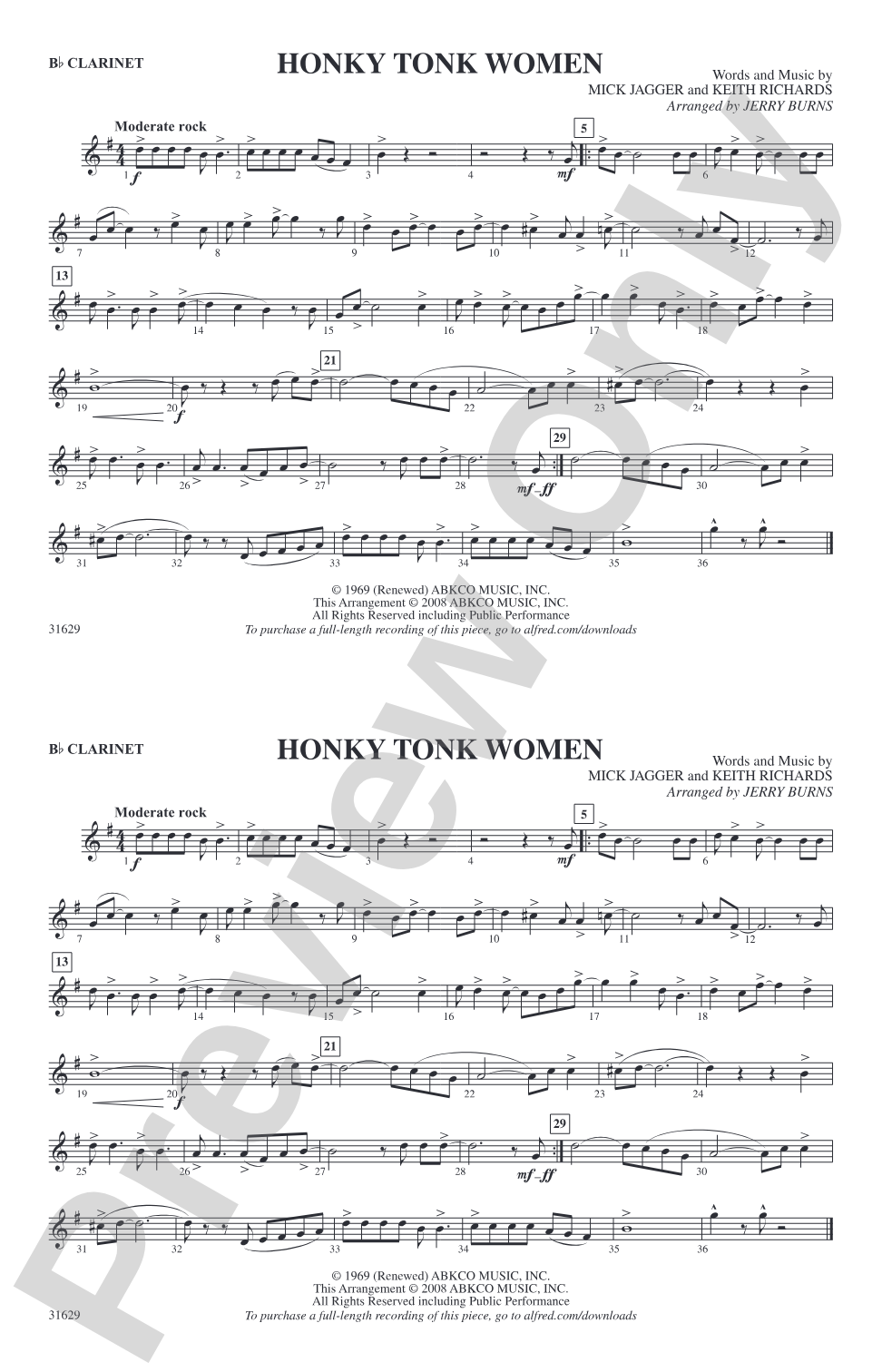 Honky Tonk Women: 1st B-flat Clarinet