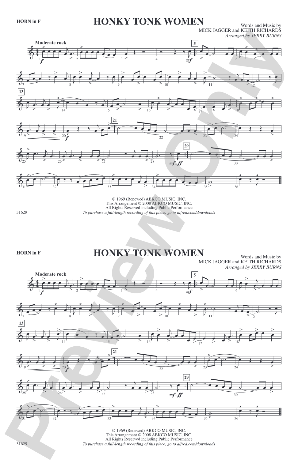 Honky Tonk Women: 1st F Horn