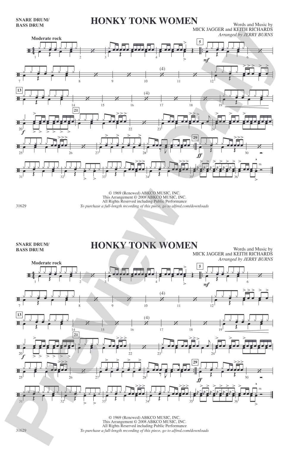 Honky Tonk Women: Snare Drum/Bass Drum