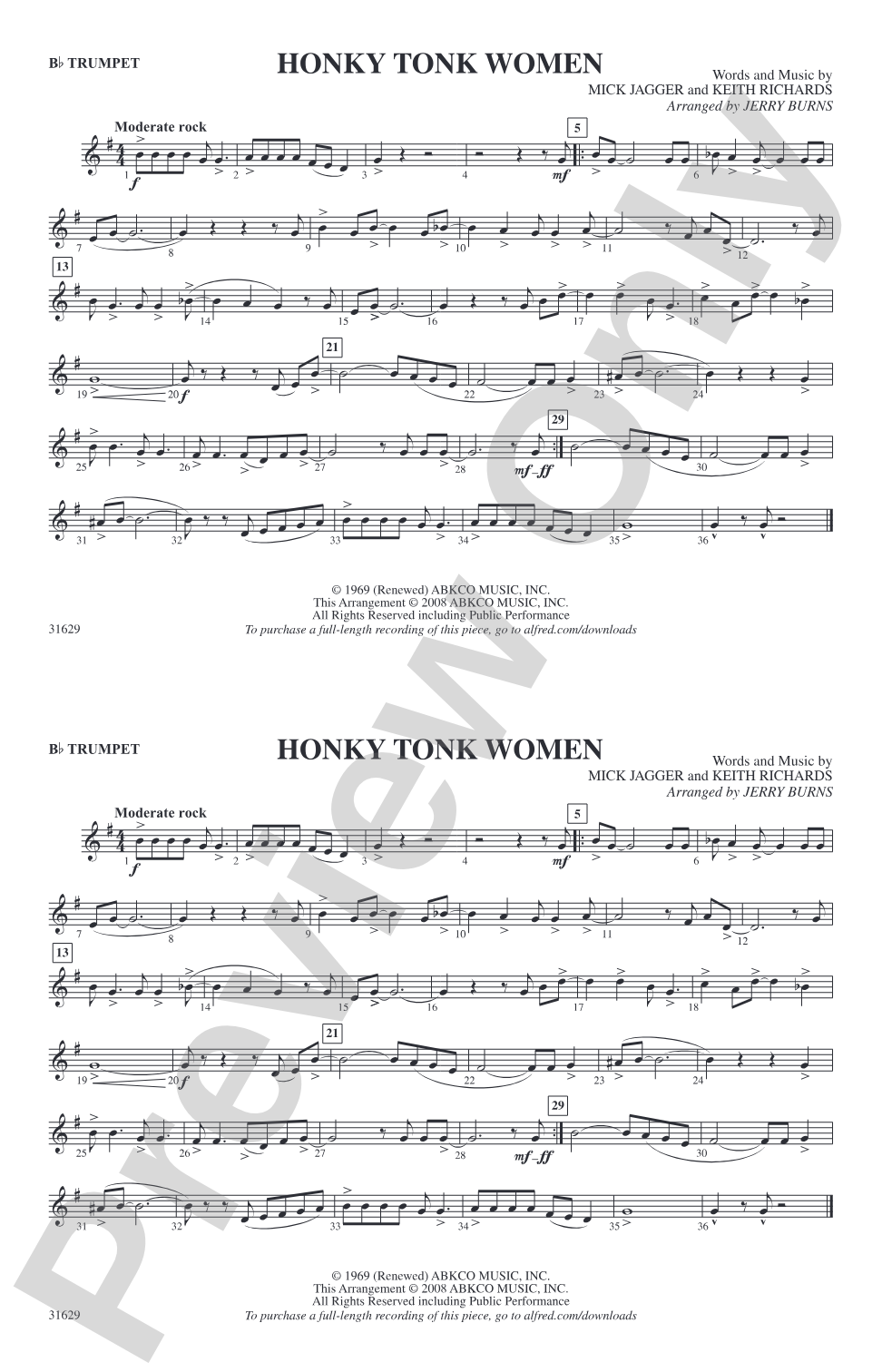 Honky Tonk Women: 1st B-flat Trumpet