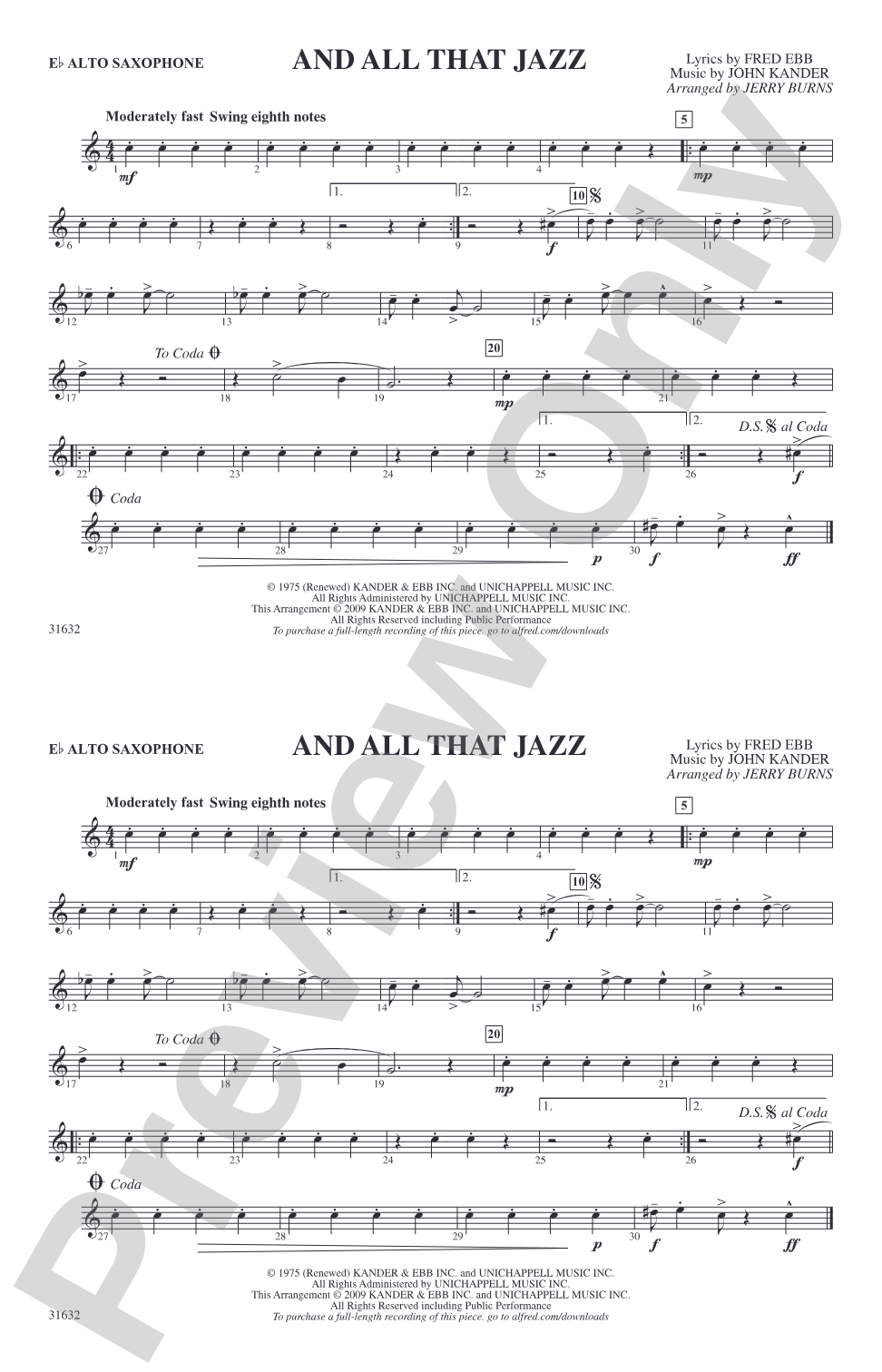 And All That Jazz (from Chicago): E-flat Alto Saxophone