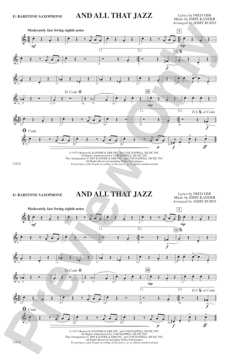 And All That Jazz (from Chicago): E-flat Baritone Saxophone