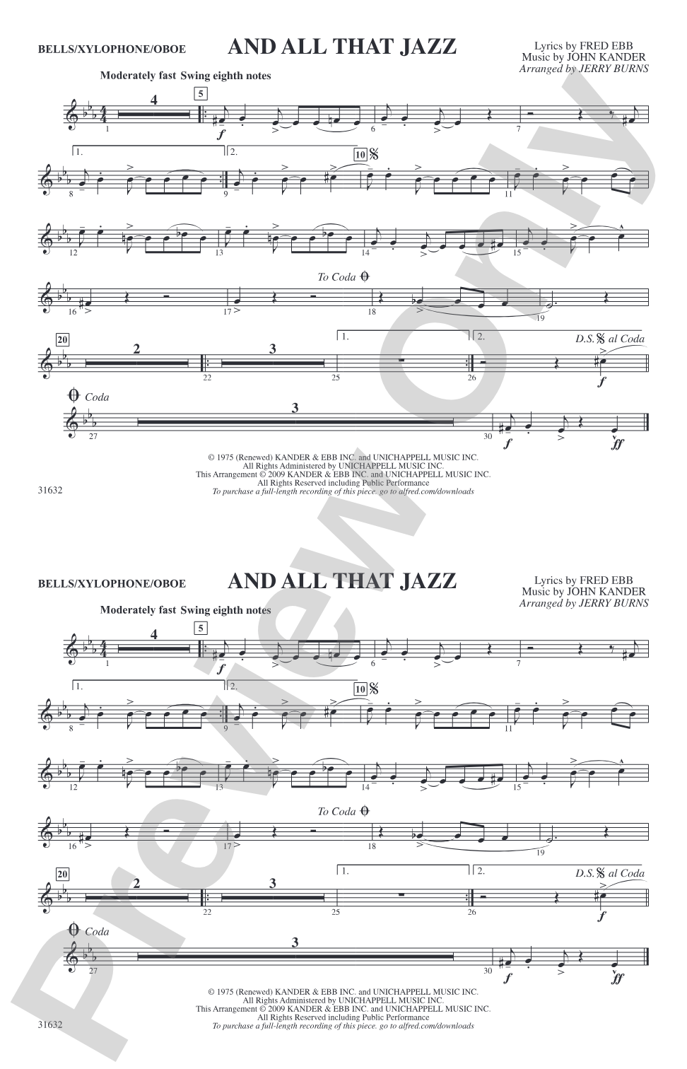 And All That Jazz (from Chicago): Bells/Xylophone/Oboe