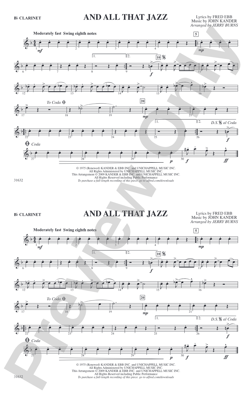 And All That Jazz (from Chicago): 1st B-flat Clarinet