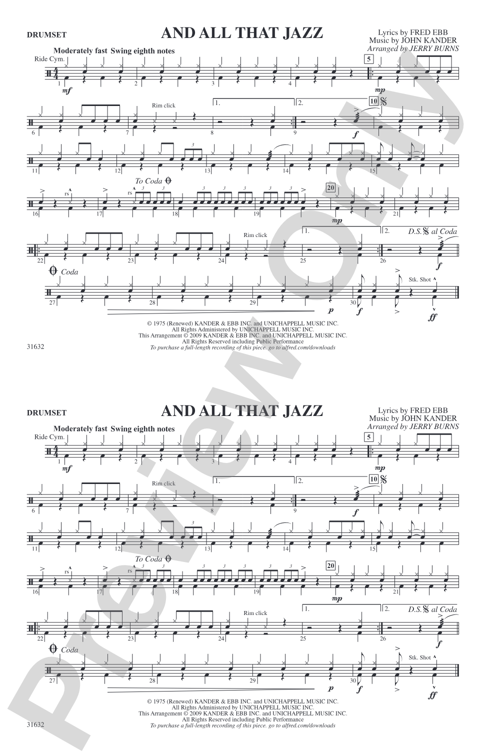And All That Jazz (from Chicago): Drumset