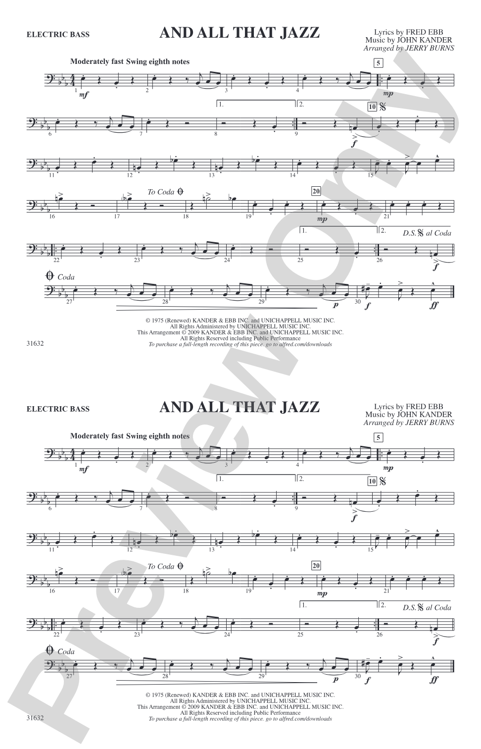 And All That Jazz (from Chicago): Electric Bass
