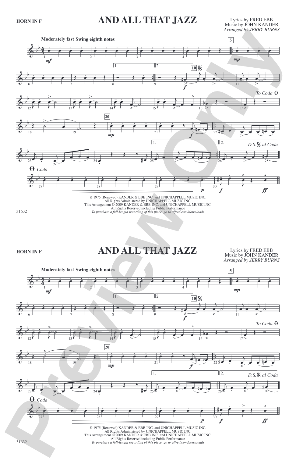 And All That Jazz (from Chicago): 1st F Horn