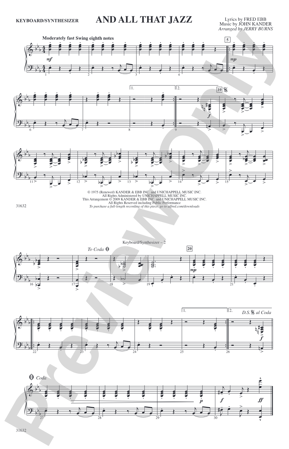 And All That Jazz (from Chicago): Keyboard/Synthesizer