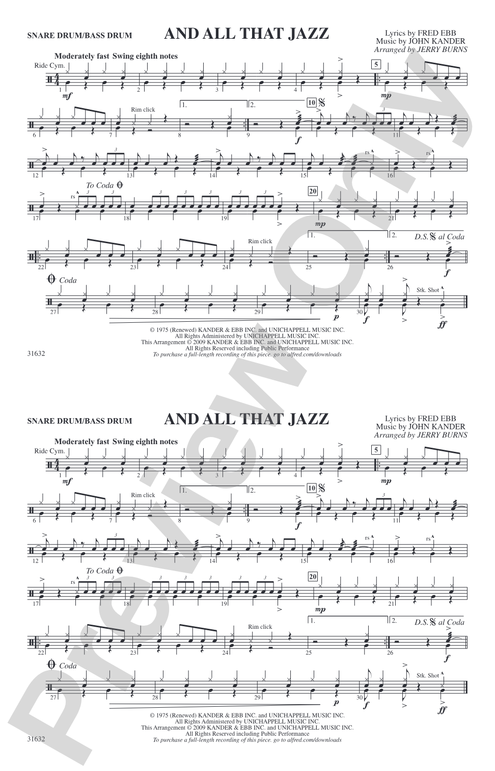 And All That Jazz (from Chicago): Snare Drum/Bass Drum