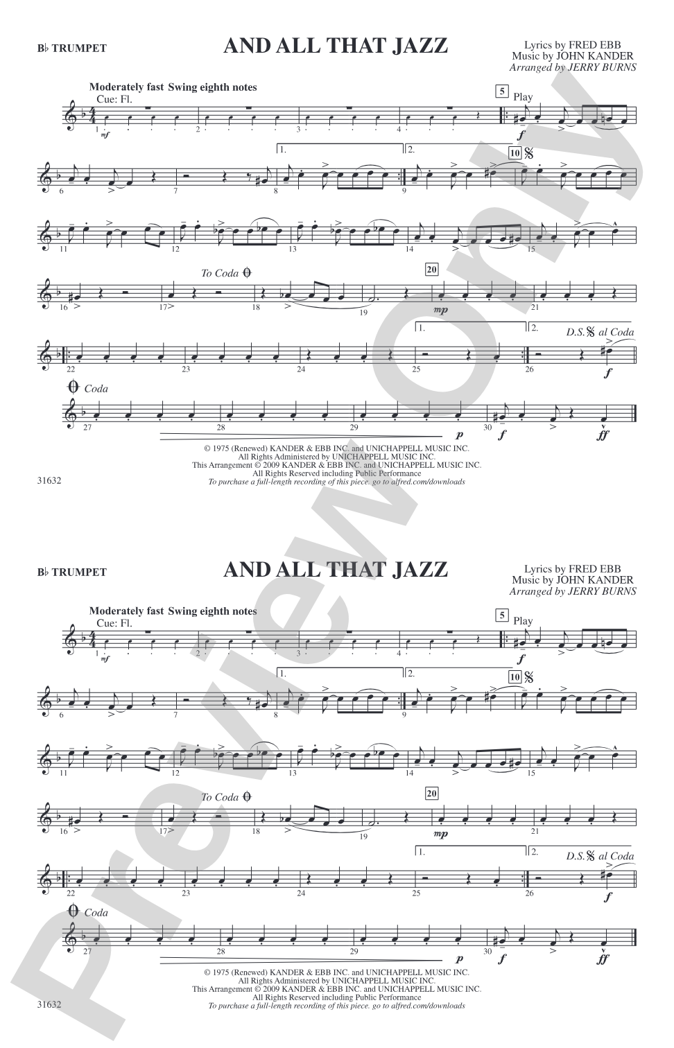And All That Jazz (from Chicago): 1st B-flat Trumpet