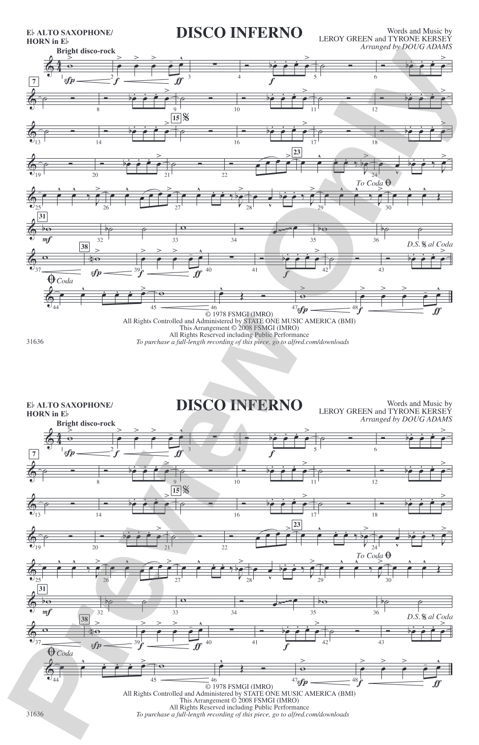 Disco Inferno: E-flat Alto Saxophone