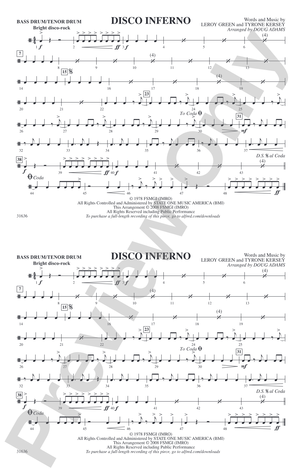 Disco Inferno: Bass Drum/Tenor Drum