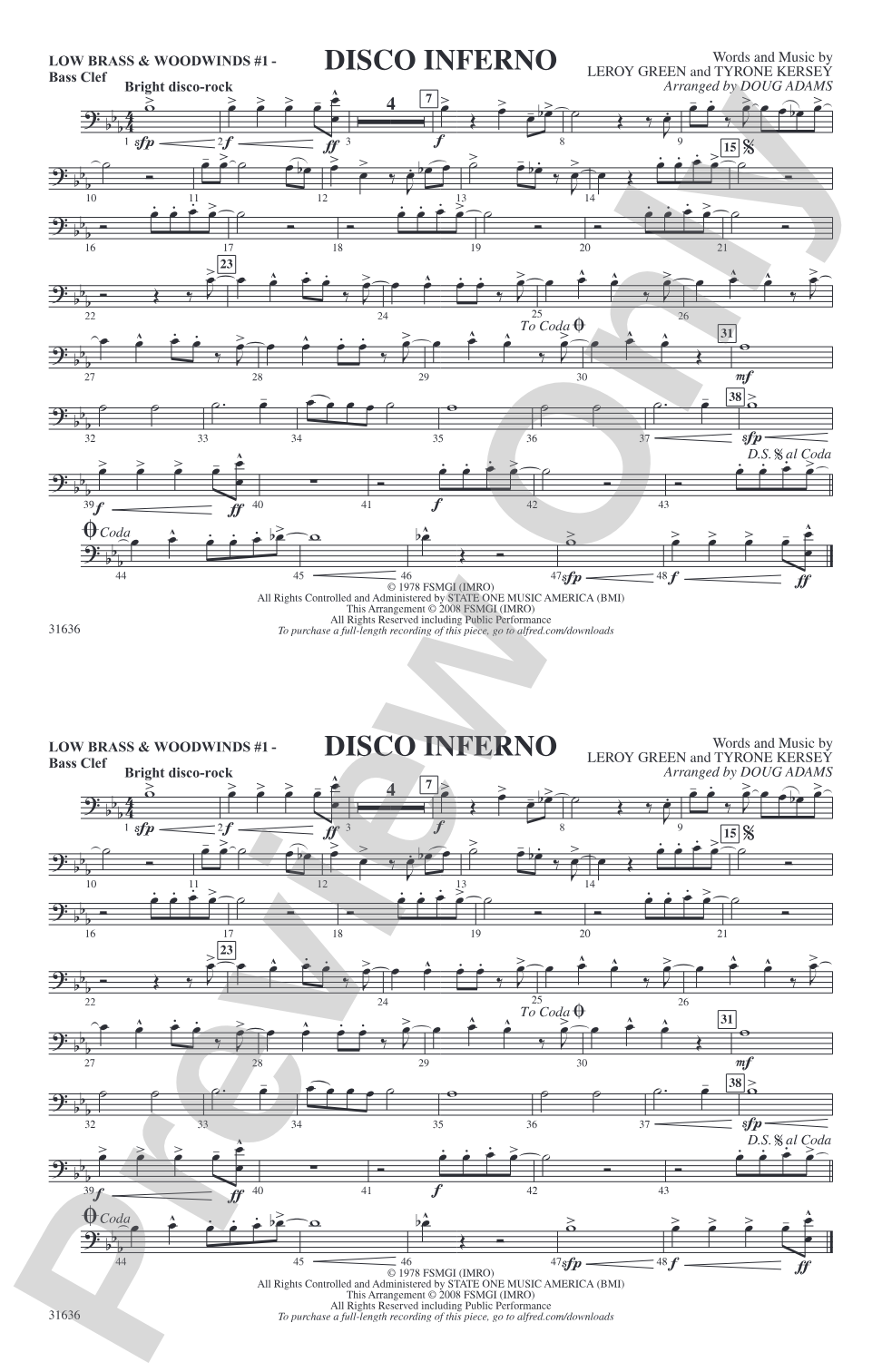 Disco Inferno: Low Brass & Woodwinds #1 - Bass Clef