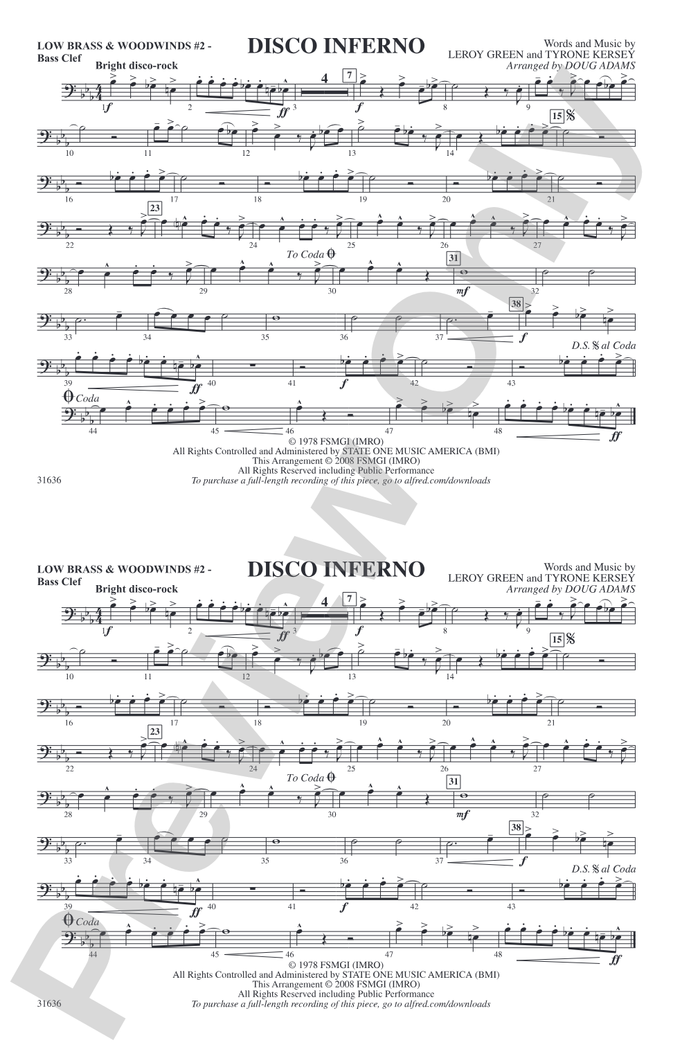 Disco Inferno: Low Brass & Woodwinds #2 - Bass Clef