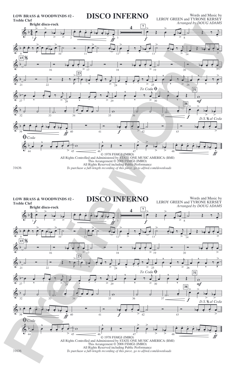 Disco Inferno: Low Brass & Woodwinds #2 - Treble Clef