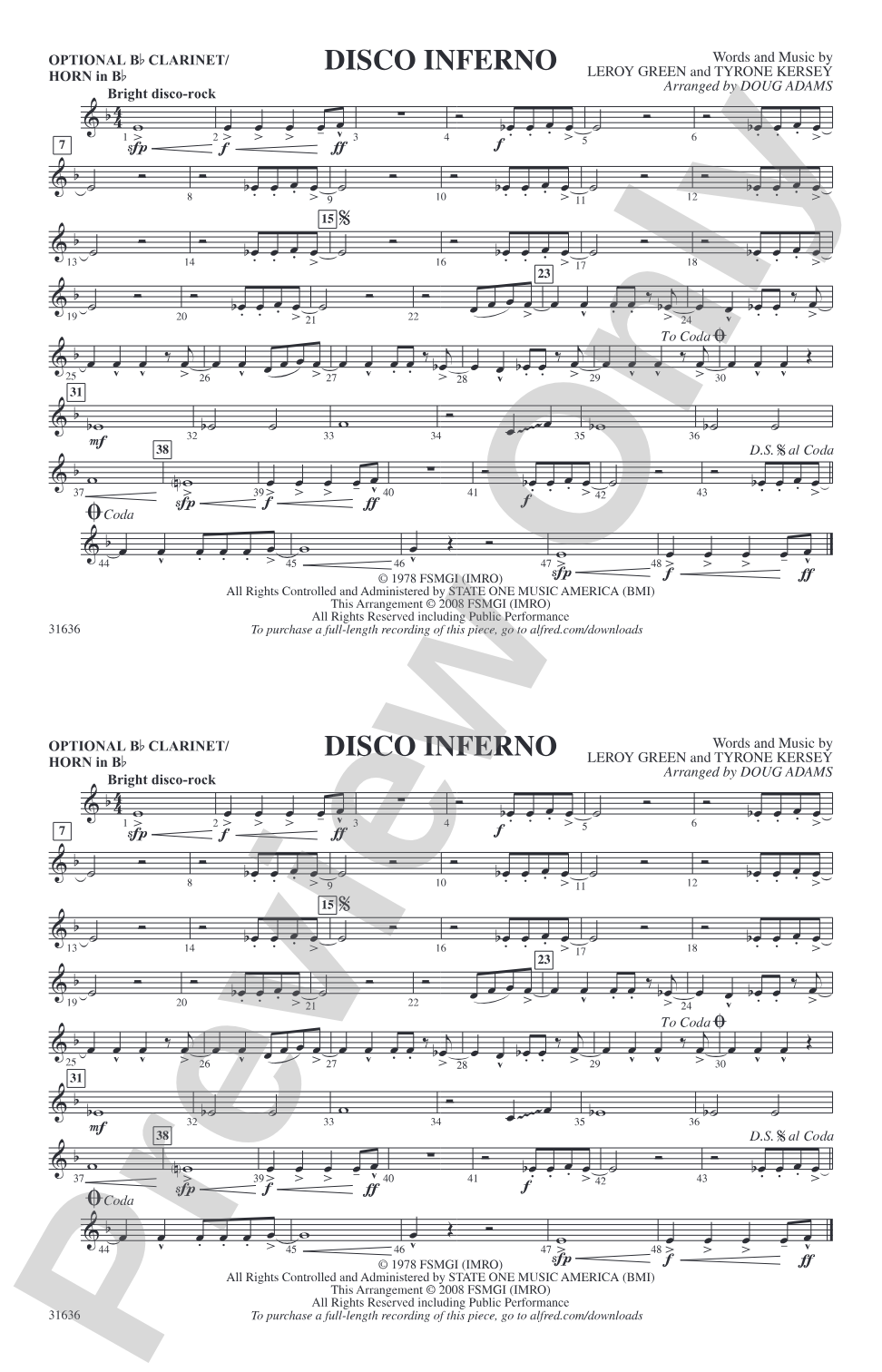 Disco Inferno: Optional Bb Clarinet/Horn in Bb