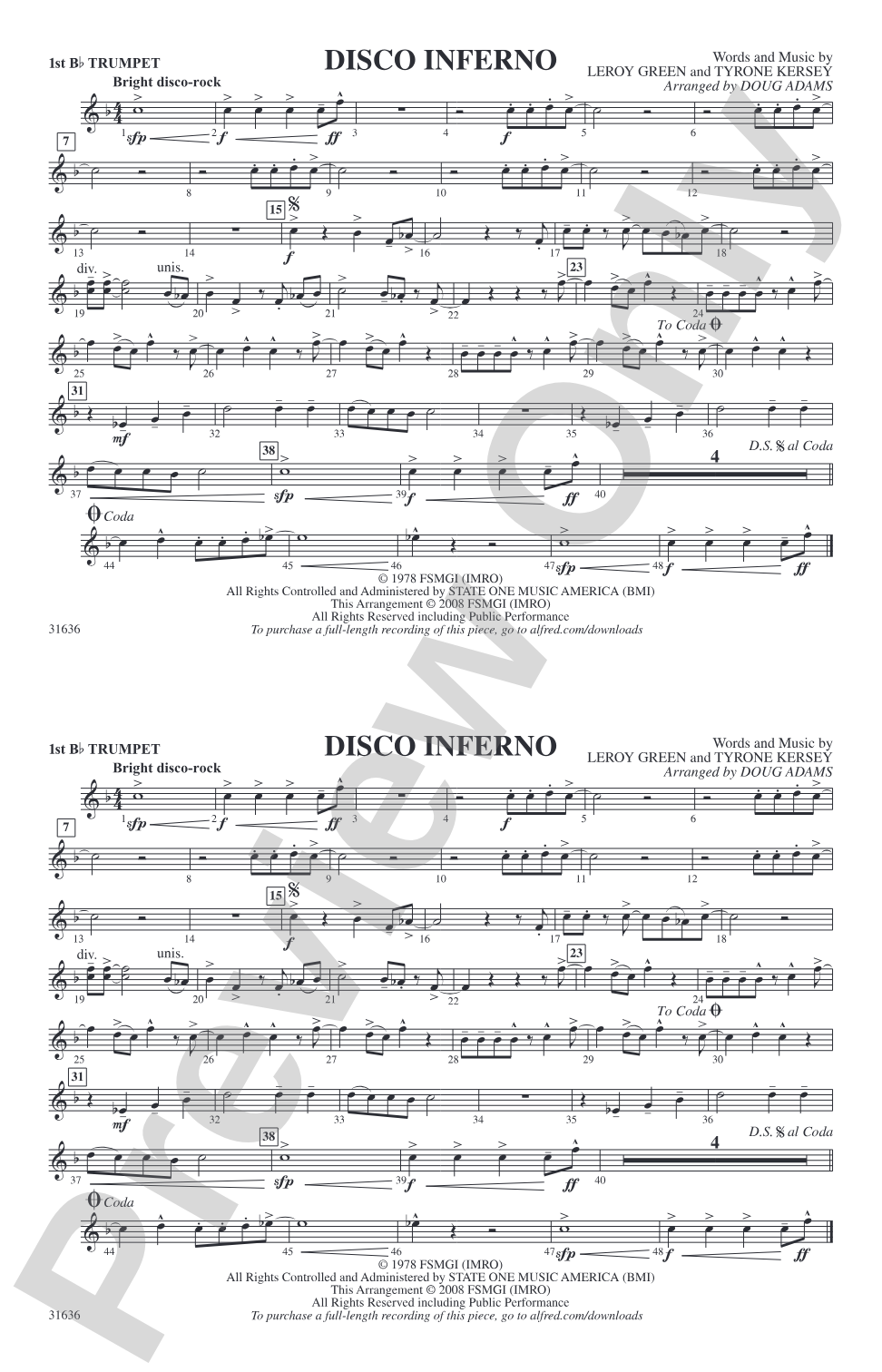 Disco Inferno: 1st B-flat Trumpet