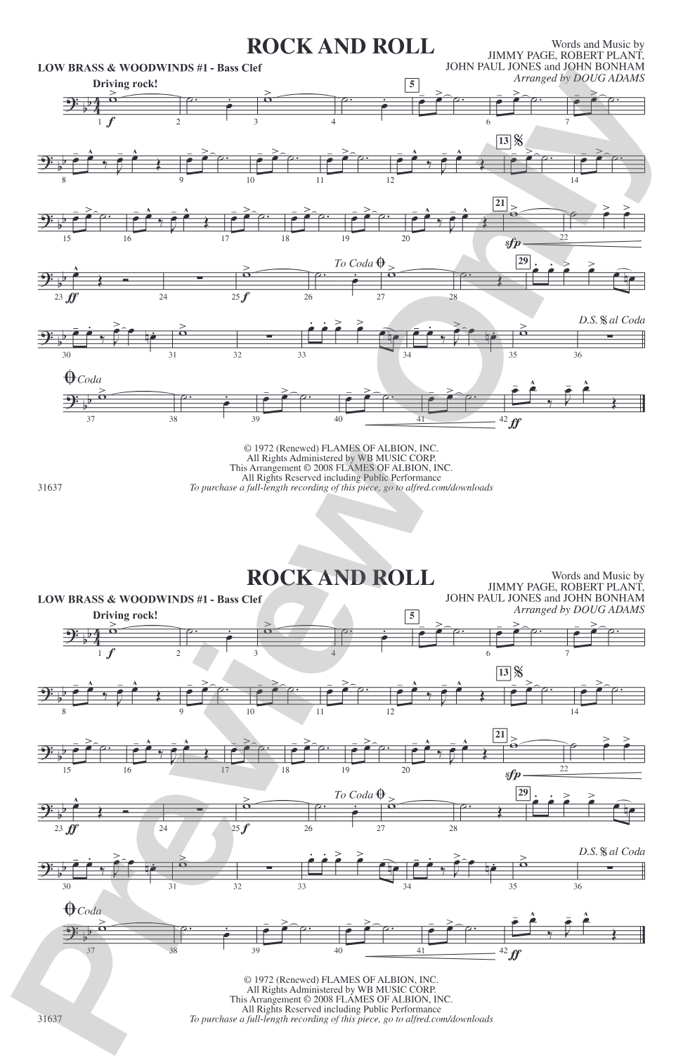 Rock and Roll: Low Brass & Woodwinds #1 - Bass Clef