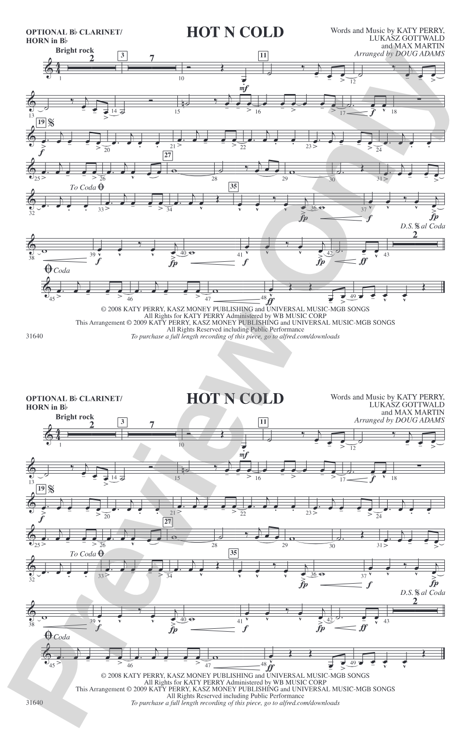 Hot N Cold: Optional Bb Clarinet/Horn in Bb